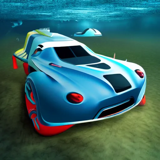 Prompt: swimming car, underwater car, concept design, 8k, digital art