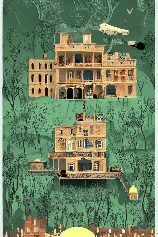 Prompt: underground house with unusual animals. digital drawing by wes anderson, jean pierre jeunet, tim burton, tomm moore. high quality.