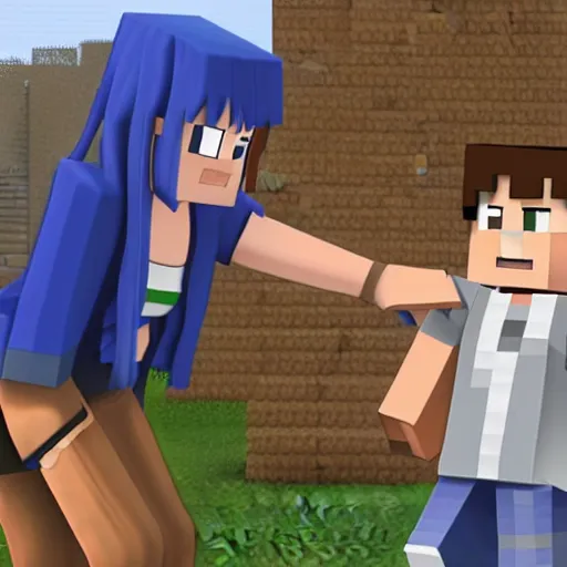 Image similar to Steve character from Minecraft meeting an anime girl for the firs time