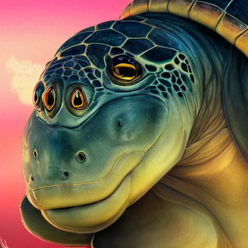 Image similar to portrait of an excited turtle, ghibli, cartoon, anime, hdr, artstation, sharp, focus, illustration, anna dittmann, ilya kuvshinov, nikolay makovsky