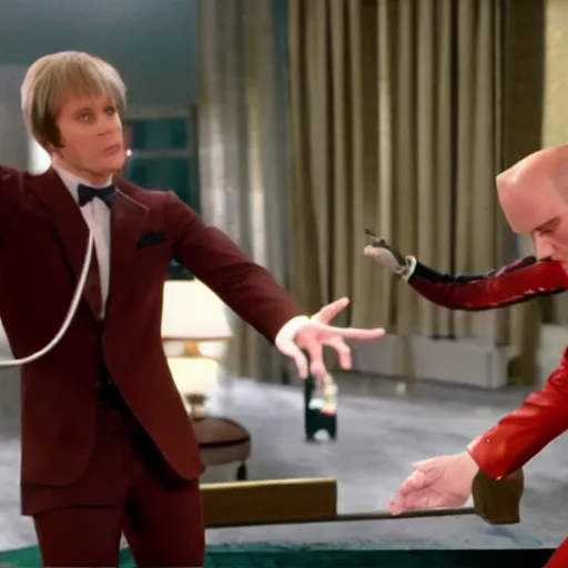 Image similar to Live Action Still of Jerma985 in Austin Powers, real life, hyperrealistic, ultra realistic, realistic, highly detailed, epic, HD quality, 8k resolution, body and headshot, film still