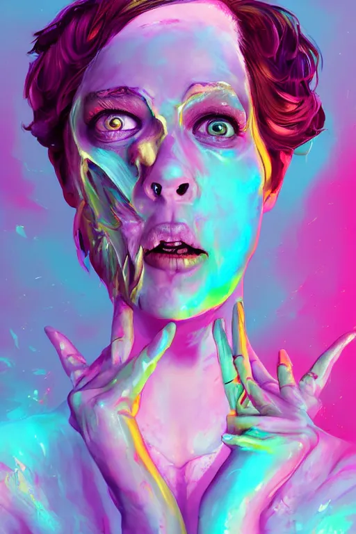 Image similar to hyperdetailed portrait of kristen schaal as delirium of the endless, colourful make up, the sandman, made by caravaggio stanley artgerm lau wlop rossdraws artstation cgsociety concept art cgsociety octane render