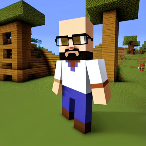 Image similar to walter white in minecraft, 4 k, high resolution, illustration, ray tracing, 3 0 9 0