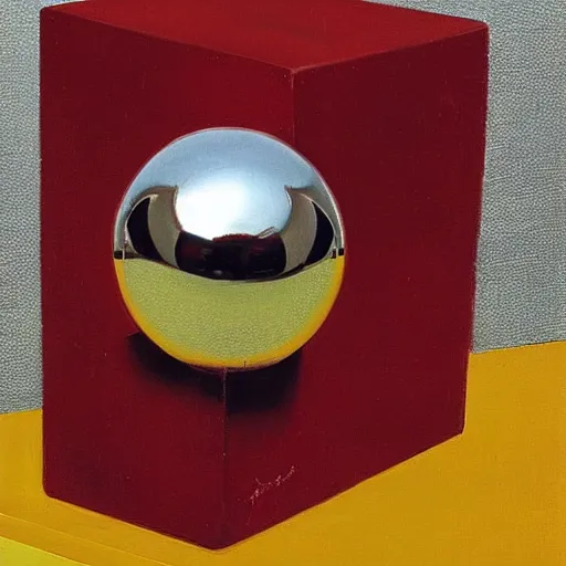 Image similar to chrome spheres on a red cube by john currin