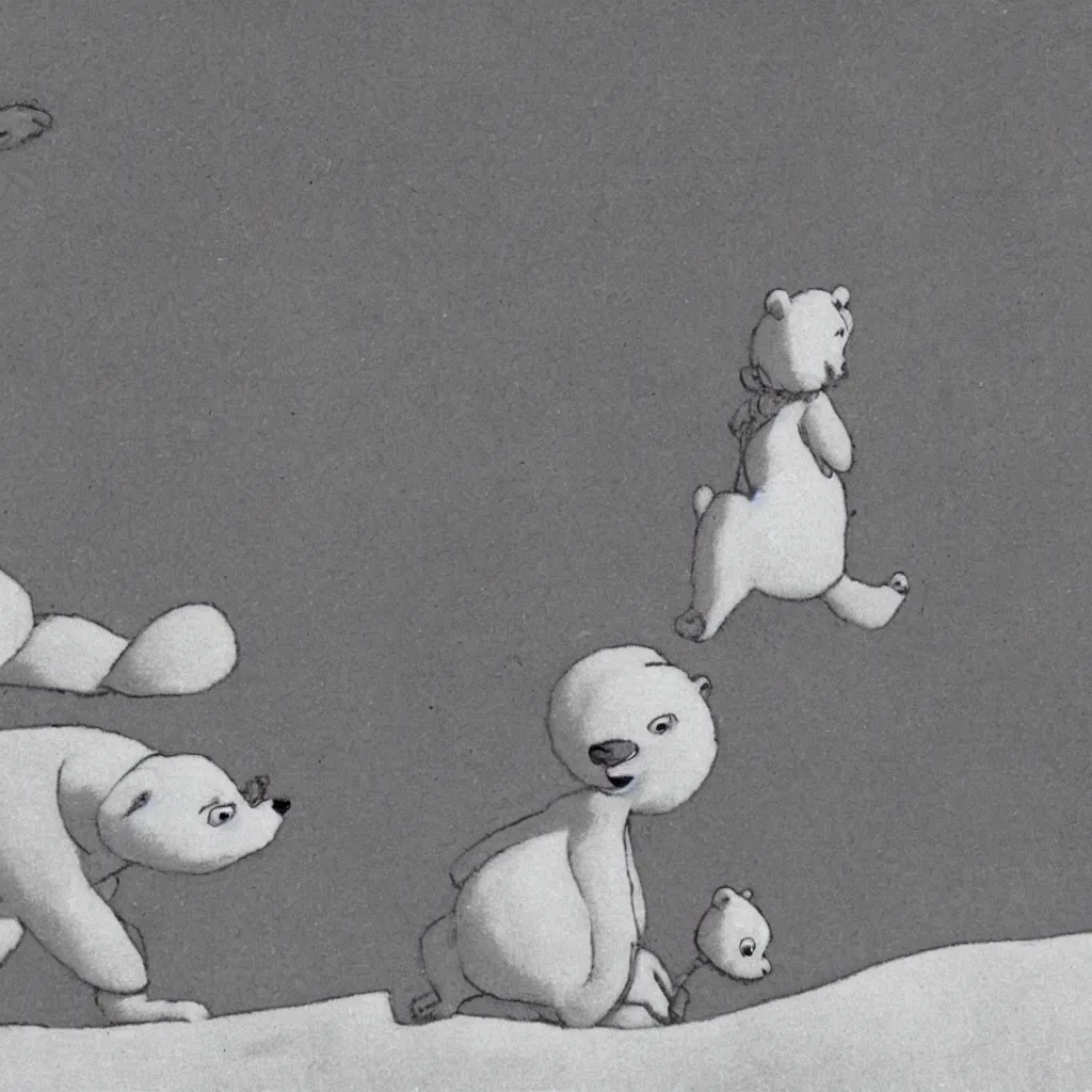 Prompt: scene from 1 9 2 0's disney animation, polar bear rabbit