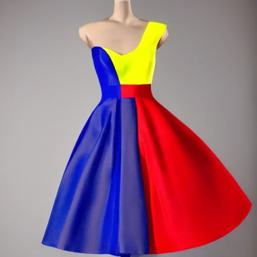 Image similar to A beautiful dress colored red, and blue, and yellow