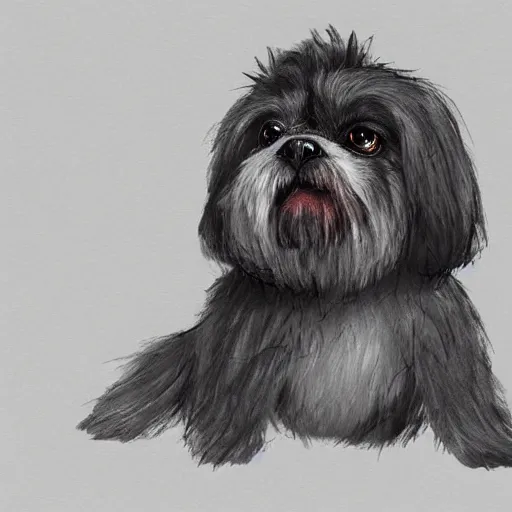 Image similar to intricate painting of a shih tzu as a mighty dark souls boss, concept art