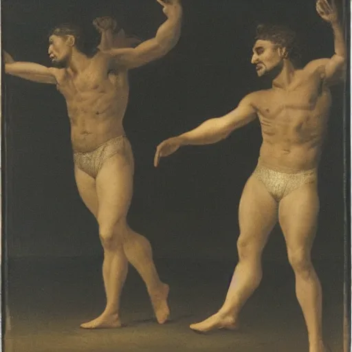 Prompt: Pietro Pacciani, Giancarlo Lotti and Mario Vanni dancing in the moonlight