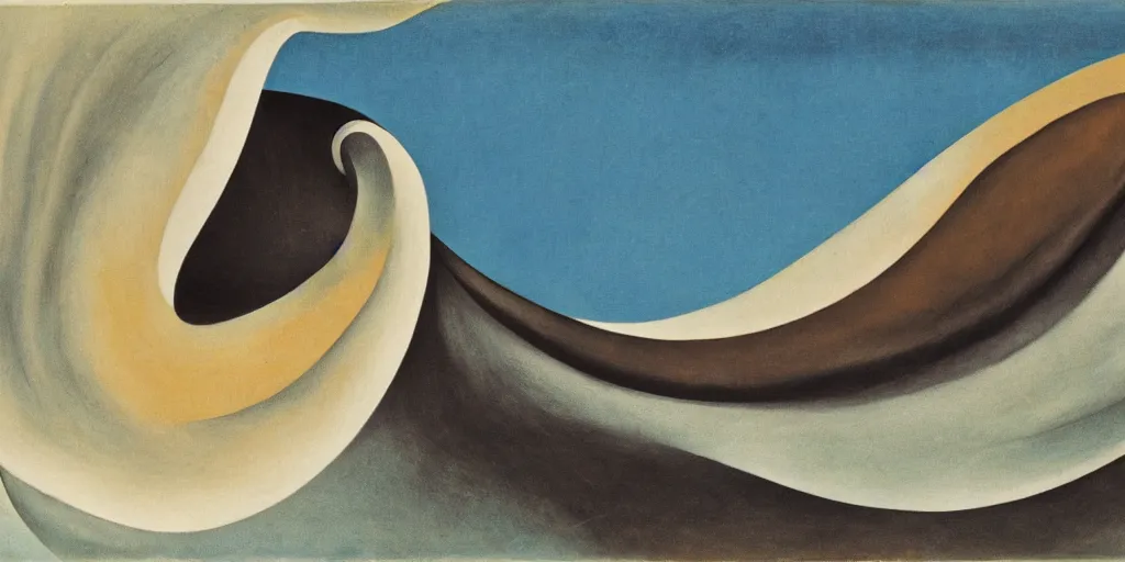 Prompt: view under a ripcurl that resembles a conch shell, by georgia o'keeffe, 1 9 2 4