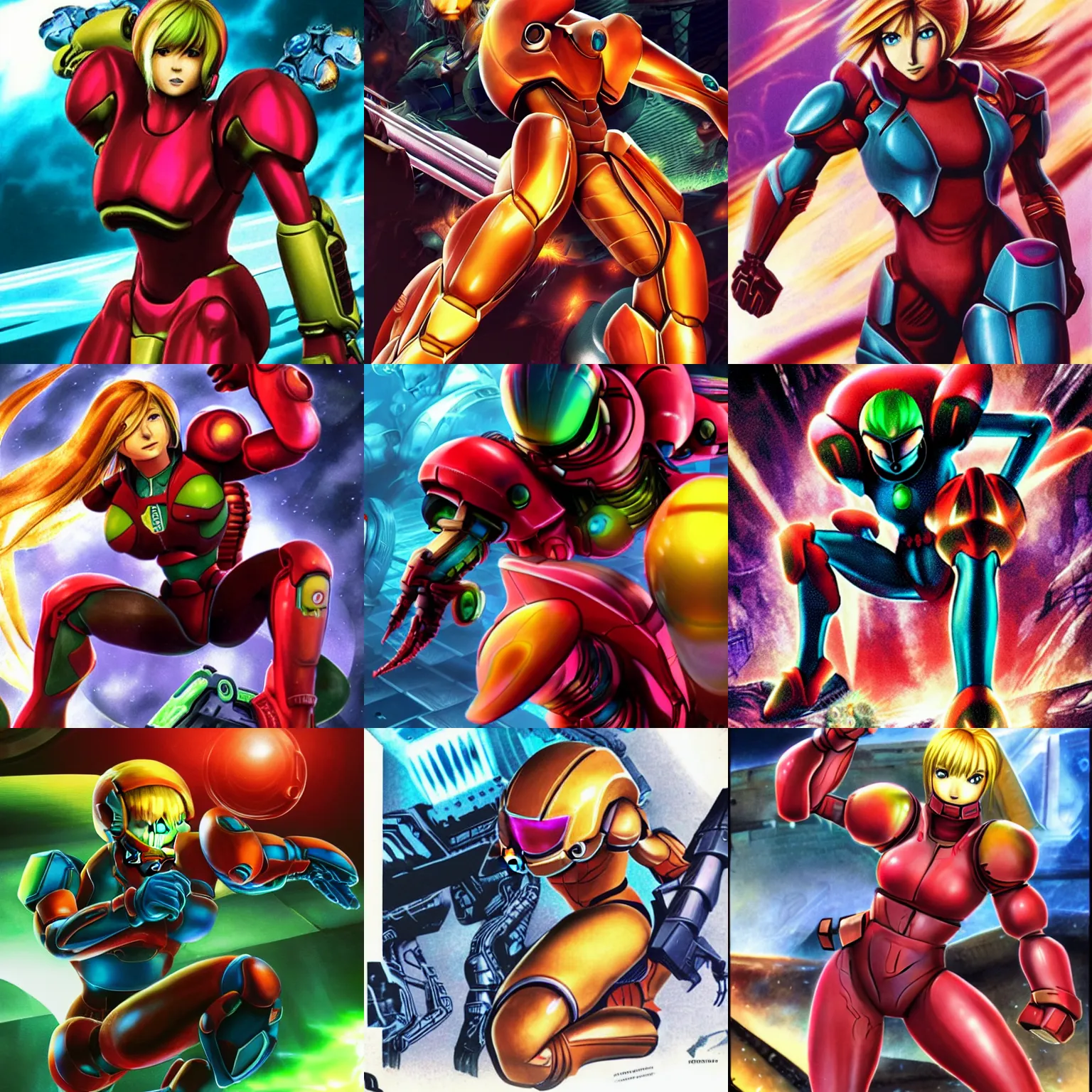 Prompt: Samus Aran, official promotional art for Metroid Dread