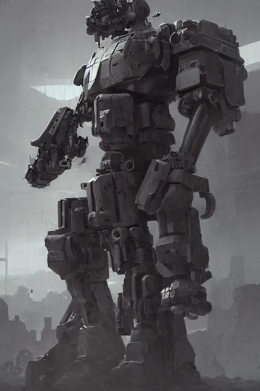 Image similar to a mech soldier holstering his rifle, full body shot, Artstation, Artstation Trending, Pinterest, Deviant Art, cinematic, concept art, 8k, cgsociety, hyper detailed, ultra realistic, illustration, epic, high resolution, post processing, high quality, unreal engine, digital art, very coherent, octane render, art by Yi Yang artstation + StTheo + Alan Van Ryzin,-W 512