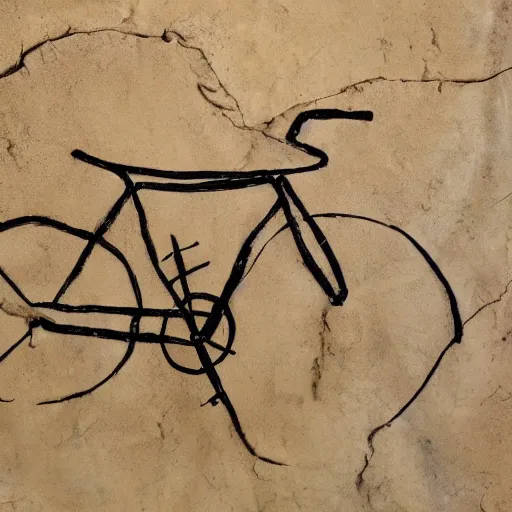 Image similar to a cave painting of a bicycle