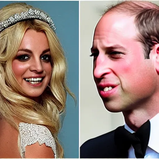 Prompt: detailed close up photos of prince william marrying britney spears, wedding photos on instagram, official photos, wedding photo, wedding portrait, wedding