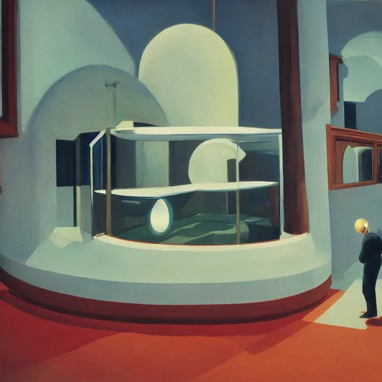 Image similar to round metaballs belting together and dripping on the floor, painted by Edward Hopper, painted by James Gilleard, surrealism, airbrush