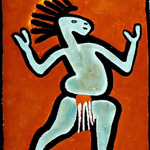 Image similar to dancing shaman with tambourine, paleolithic cave art