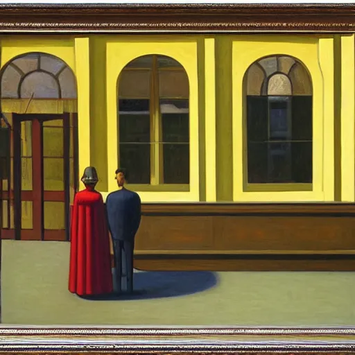 Image similar to public trial in a courtyard, grant wood, pj crook, edward hopper, oil on canvas