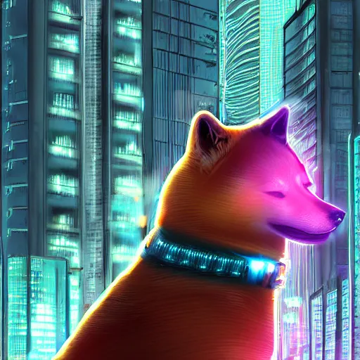 Image similar to cyberpunk shiba inu, digital art, high quality, high resolution