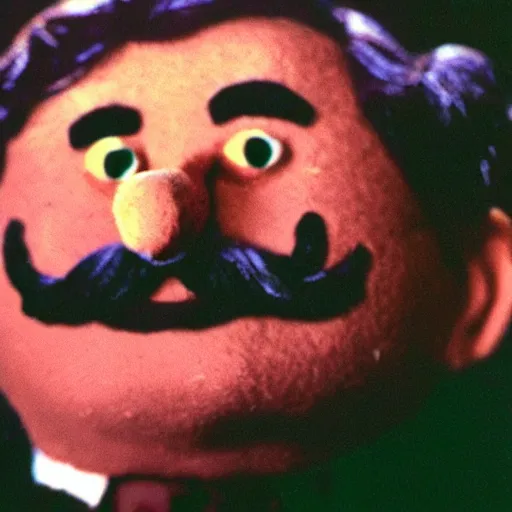 Image similar to photo of stalin as a muppet, detailed, close up, stage lighting