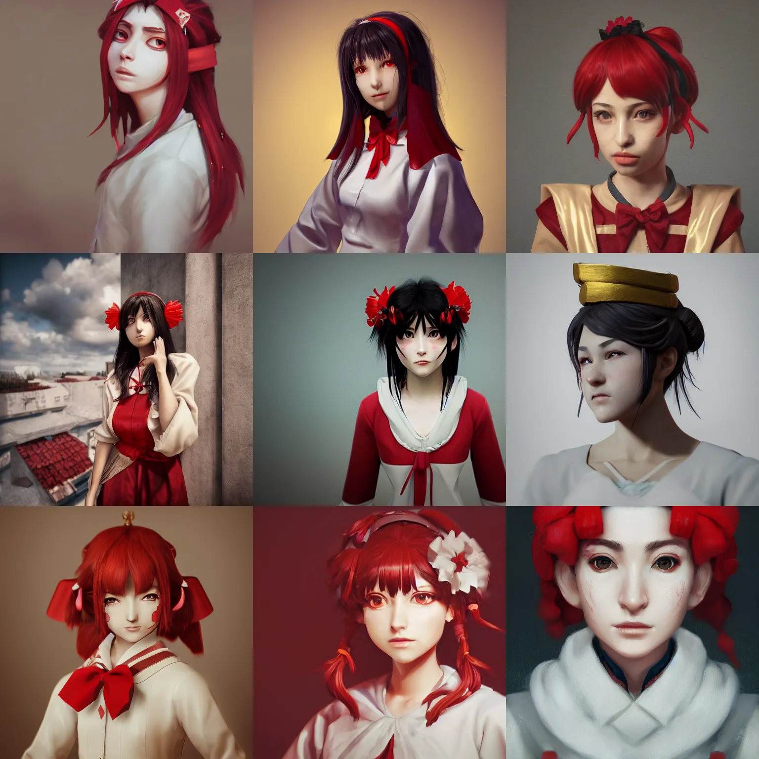 Prompt: a portrait painting of reimu hakurei, by alessio albi, marble, gold, unreal engine 5