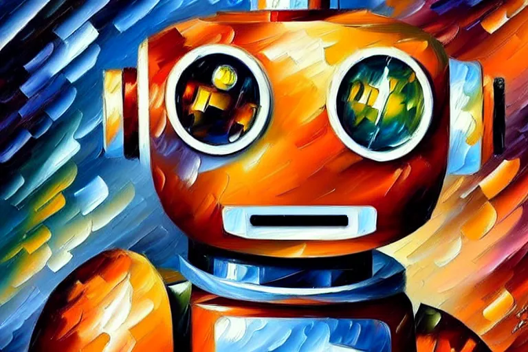 Image similar to a cute little robots painting by leonid afremov