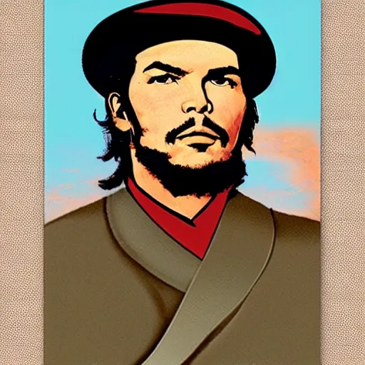 Prompt: che guevara in top hat, 1 9 0 0 s style art in color
