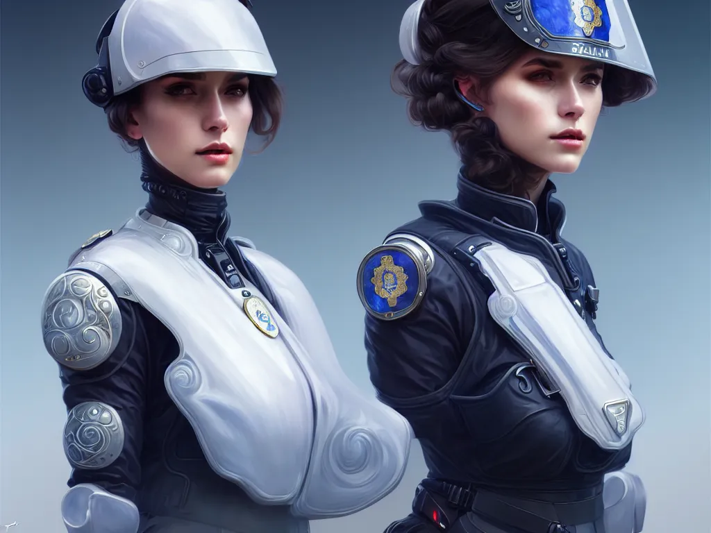 Image similar to portrait futuristic swiss police uniform female, at future neon light rooftop, ssci - fi and fantasy, intricate and very very beautiful and elegant, highly detailed, digital painting, artstation, concept art, smooth and sharp focus, illustration, art by tan zi and ayanamikodon and alphonse mucha and wlop