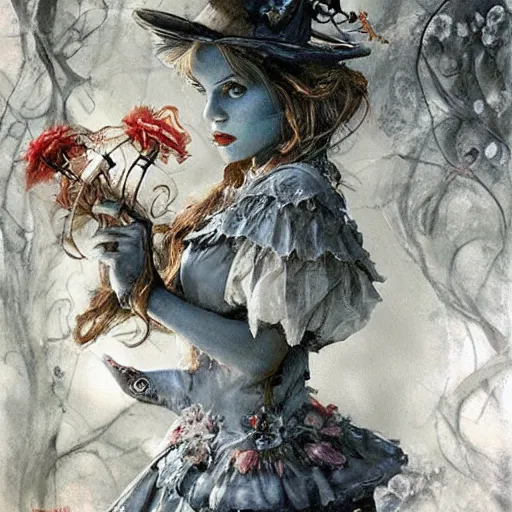 Image similar to alice in wonderland, intricate detail, painting, royo, frazetta, whealan,