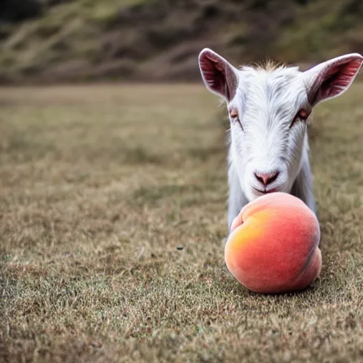 Image similar to a hybrid of a goat and a peach but mostly peach, 8 k, 4 k, professional photography, award winning photo