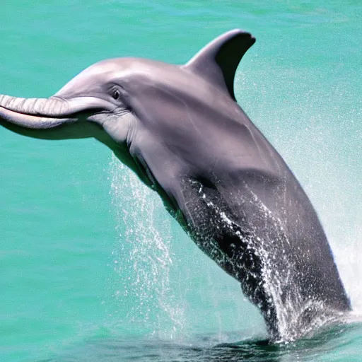 Image similar to half dolphin half elephant, elephant with a dolphin face and dolphin features