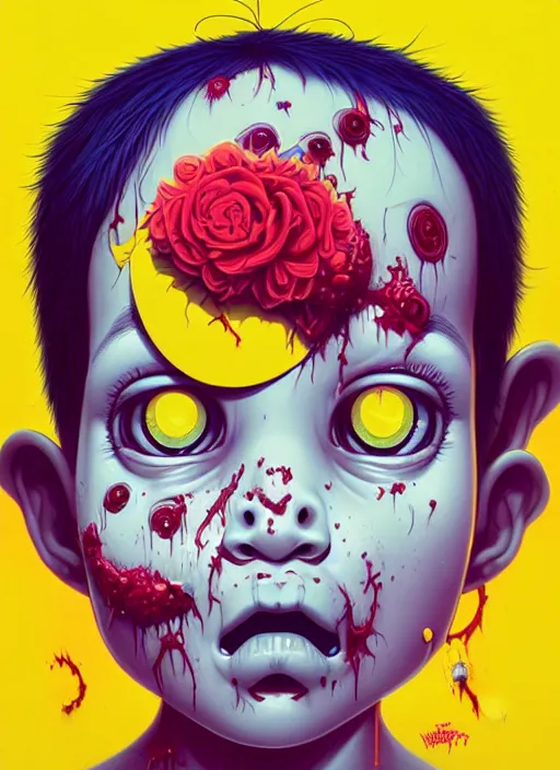 Image similar to a baby zombie in a yellow hat, tristan eaton, victo ngai, artgerm, rhads, ross draws