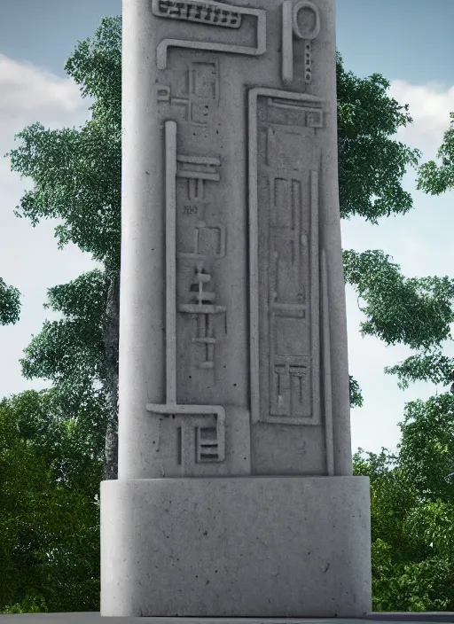 Image similar to highly detailed realistic architecture 3 d render of a futurisctic stele monument made from atomic structure standing in a city park, archdaily, made in unreal engine 4 octane render