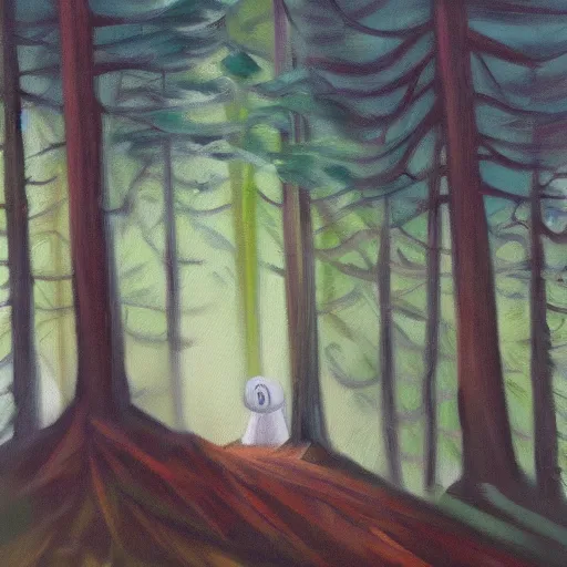 Prompt: a ghost in the forest oil painting