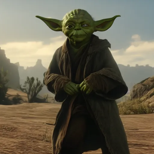 Image similar to Film still of Yoda, from Red Dead Redemption 2 (2018 video game)