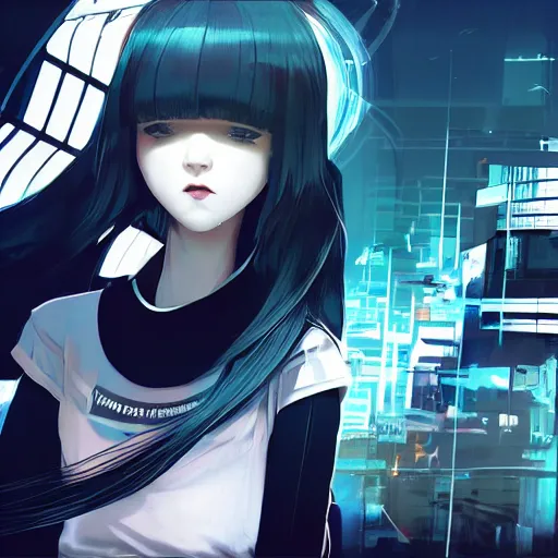 Prompt: Frequency indie album cover, luxury advertisement, white and navy colors. highly detailed post-cyberpunk sci-fi close-up schoolgirl in asian city in style of cytus and deemo, mysterious vibes, by Ilya Kuvshinov, by Greg Tocchini, nier:automata, set in half-life 2, beautiful with eerie vibes, very inspirational, very stylish, with gradients, surrealistic, postapocalyptic vibes, depth of filed, mist, rich cinematic atmosphere, perfect digital art, mystical journey in strange world, beautiful dramatic dark moody tones and studio lighting, shadows, bastion game, arthouse