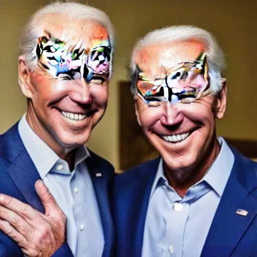 Image similar to A portrait photo of joe biden teams up with a teenage joe biden, perfect faces, 50 mm, award winning photography