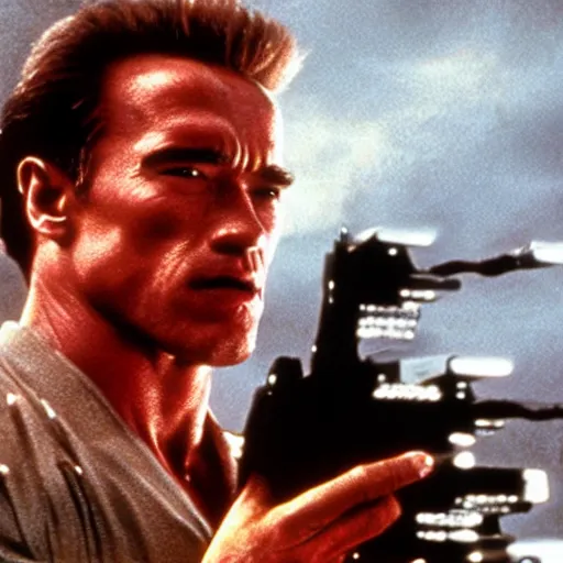 Image similar to arnold schwarzenegger in total recall, looks photorealistic, hyper-detailed