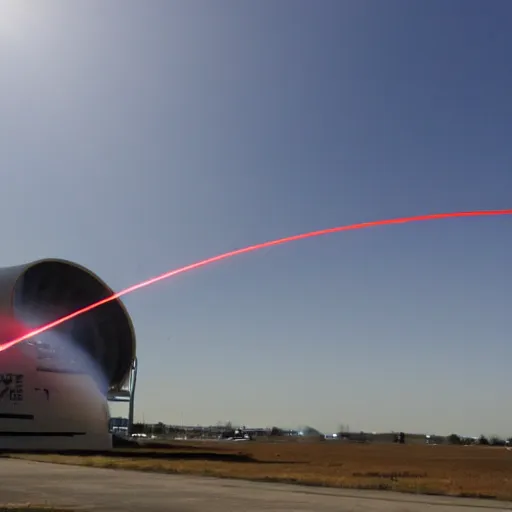 Image similar to giant laser aiming at a airplane