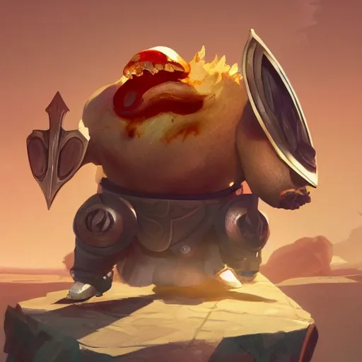 Image similar to battle toast, a slice of toasted bread with a face, arms and legs, holding a sword and shield, volumetric lighting, dynamic composition, fantasy, hyper detailed, ultra realistic, sharp focus, octane render, concept art by sachin teng and sergey kolesov and ruan jia and heng z