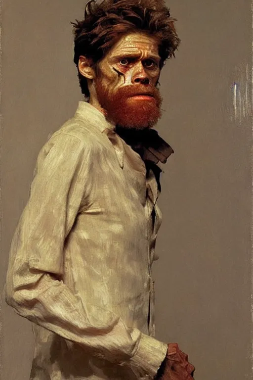 Prompt: willem dafoe, portrait, painting by ilya repin