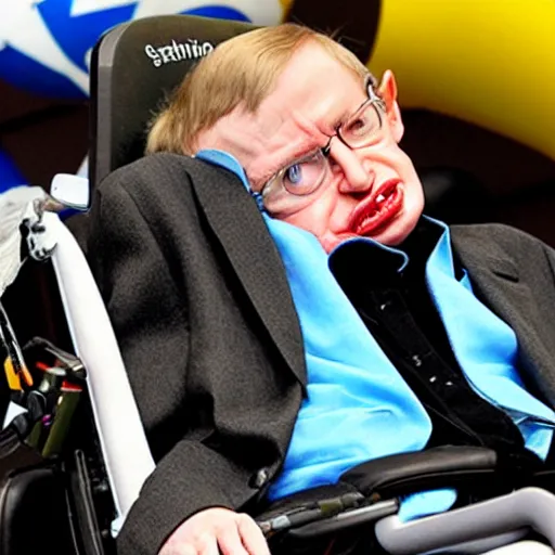 Image similar to stephen hawking in mario cart, in his wheelchair