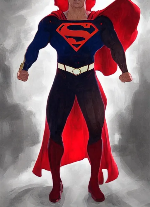 Image similar to portrait of crossfit fitness superman!, futuristic detailed ornate cyberpunk costume!, red and black costume!!!, pale skin!, no logo!!!, painted art by tsuyoshi nagano, greg rutkowski, artgerm, alphonse mucha, spike painting