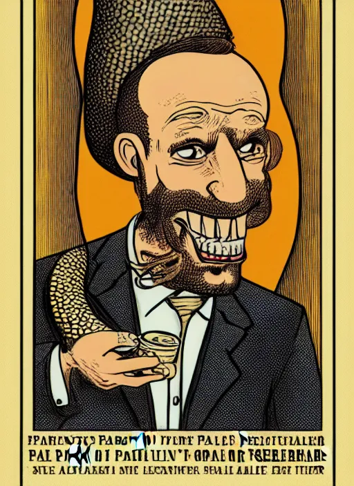 Image similar to portrait of a snake oil salesman by Paolo Eleuteri Serpieri, it idn't greasy