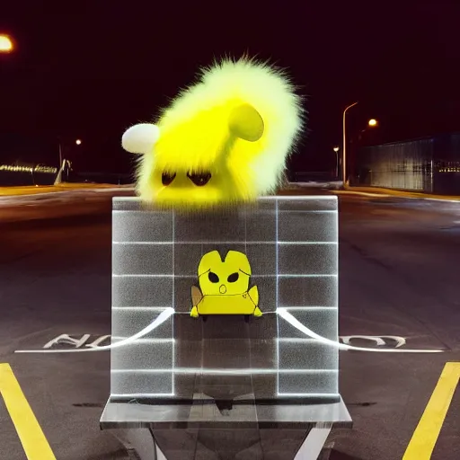 Prompt: nike shoe made of very fluffy yellow pikachu faux fur placed on reflective surface, professional advertising, overhead lighting, heavy detail, realistic by nate vanhook, mark miner