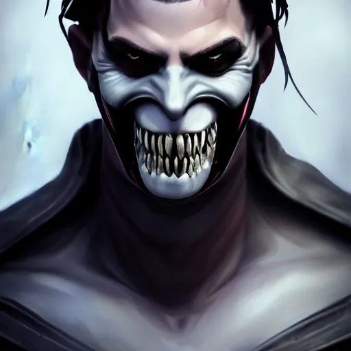 Prompt: vampire Bane DC comics, evil smile, realistic character concept, medium shot, elegant pose, comic book, illustration, slender symmetrical face and body, artstation, cinematic lighting, hyperdetailed, cgsociety, 8k, high resolution, Charlie Bowater, Tom Bagshaw, single face, insanely detailed and intricate, beautiful, vfx, postprocessing