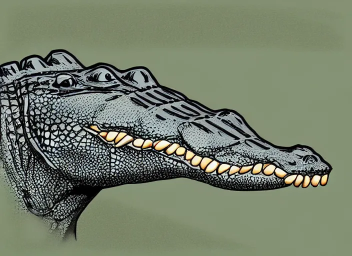 Image similar to an alligator wearing a vest, digital art, photorealistic