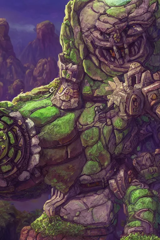 Image similar to zelda fantasy art giant golem troll wood rock greeble gemstone, global illumination ray tracing hdr fanart arstation by sung choi and eric pfeiffer and gabriel garza and casper konefal