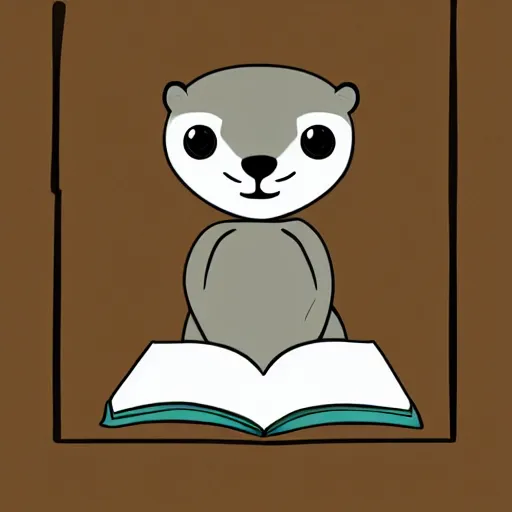 Prompt: A cute cartoon otter reading a book