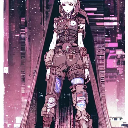 Prompt: android, killer - girl, 1 / 6 katsuya terada, style of cyberpunk, night, city,