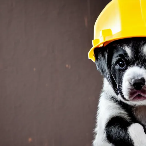 Prompt: puppy working in a coal mine, wearing hard hat, - n 4