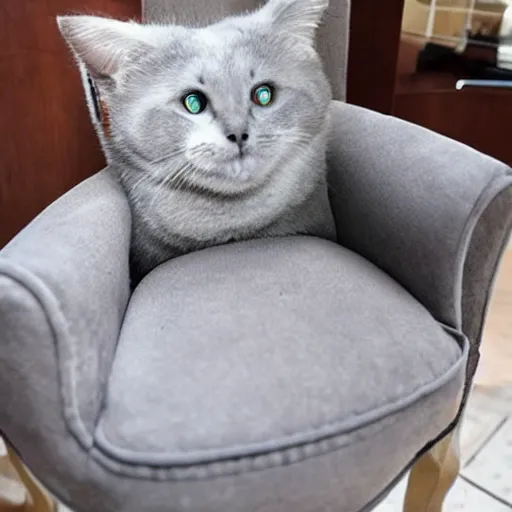 Image similar to a gray chair with a cat on it